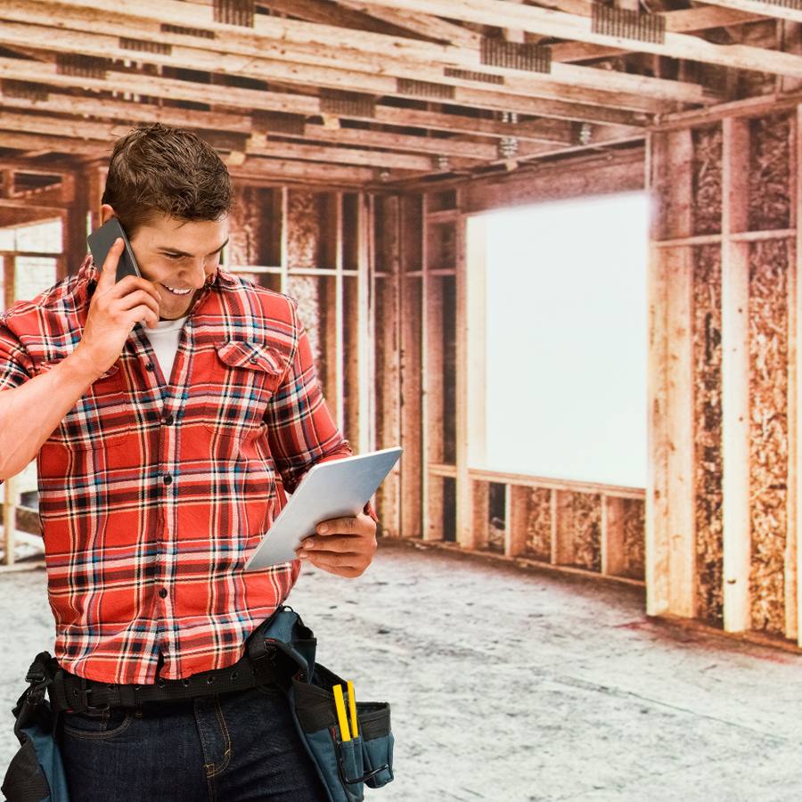 Contractor on phone